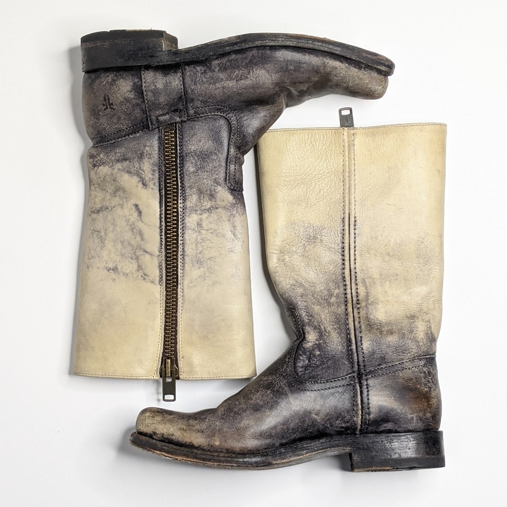 Frye Heath Stonewashed Distressed Moto Style Boots